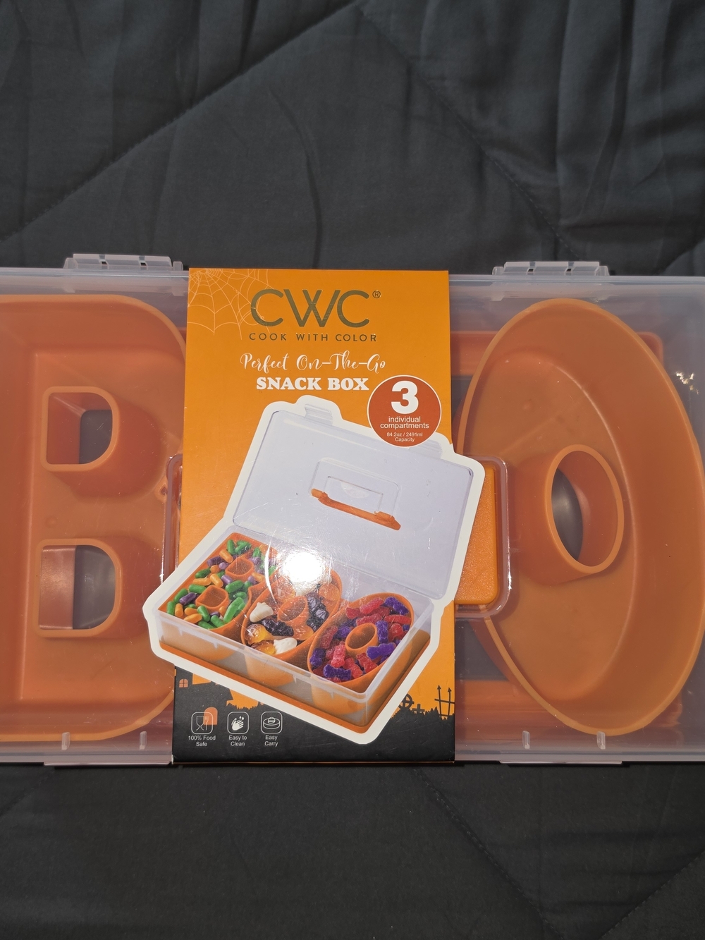 Orange Snack Box - 3-Compartment Kids Lunch Container Halloween BOO New
